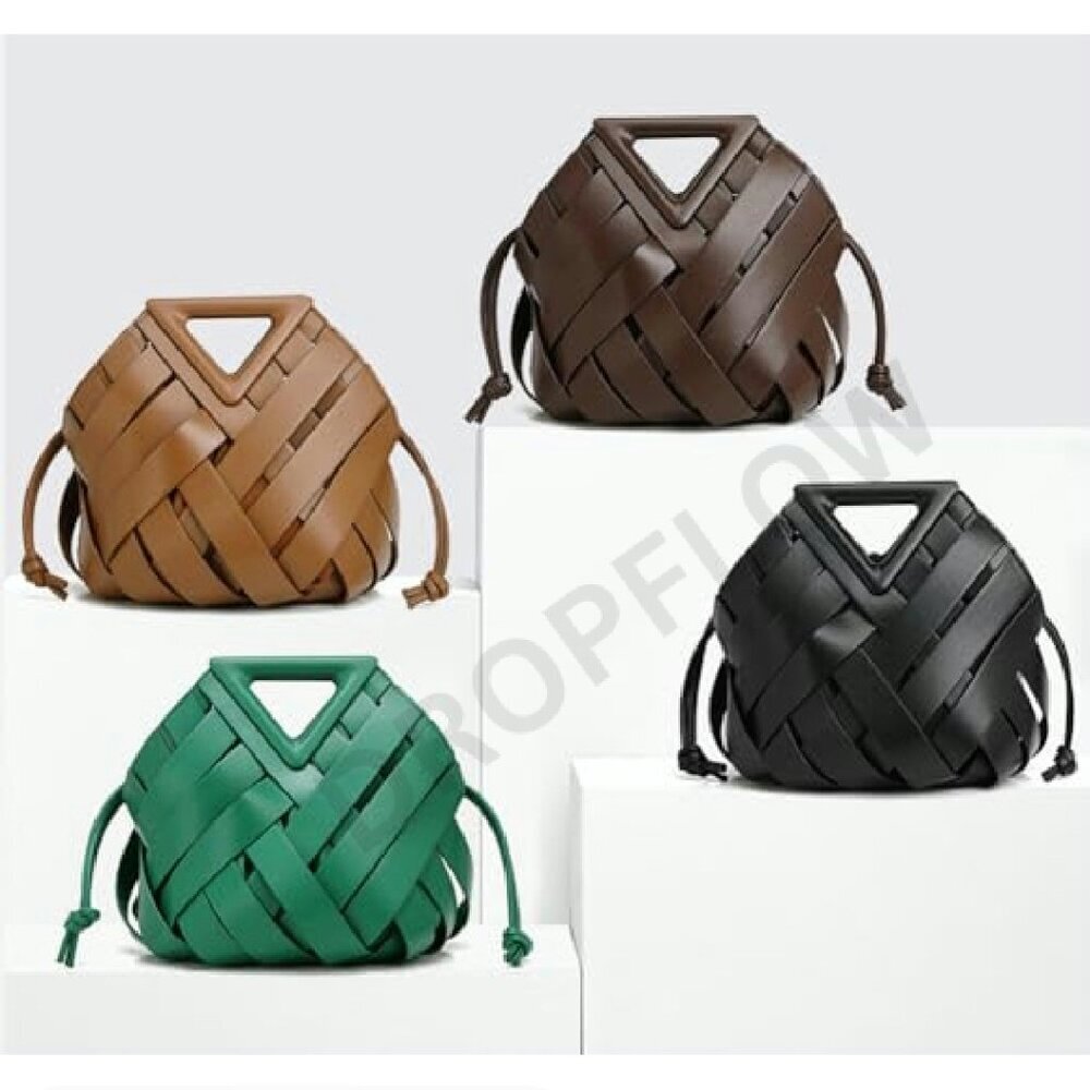 Woven Vegan Leather Clutch Crossbody Shoulder Bag Minimal Chic Elegant - Picture 4 of 8